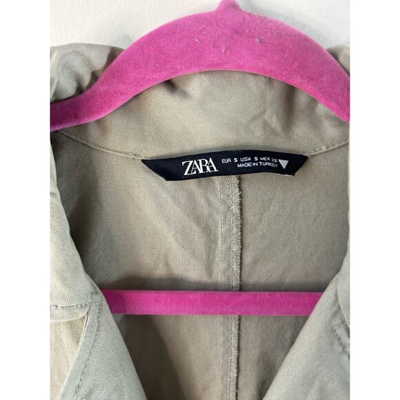 Zara Long Tan Cargo Jumpsuit Cotton Small Missing Belt 4661/337 Utility Chore - Picture 8 of 16